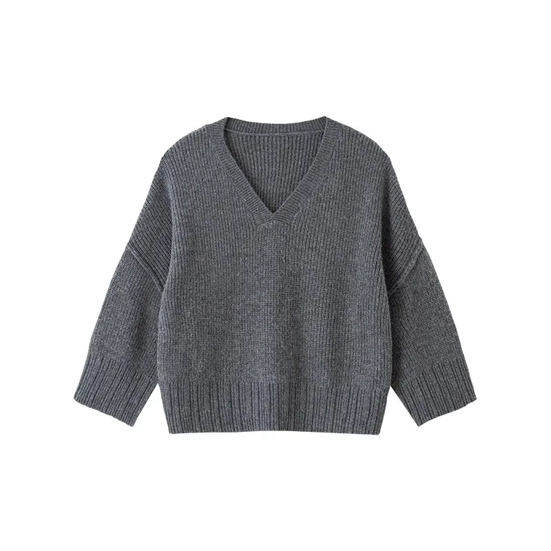 Oversized V-Neck Ribbed Knit Sweater