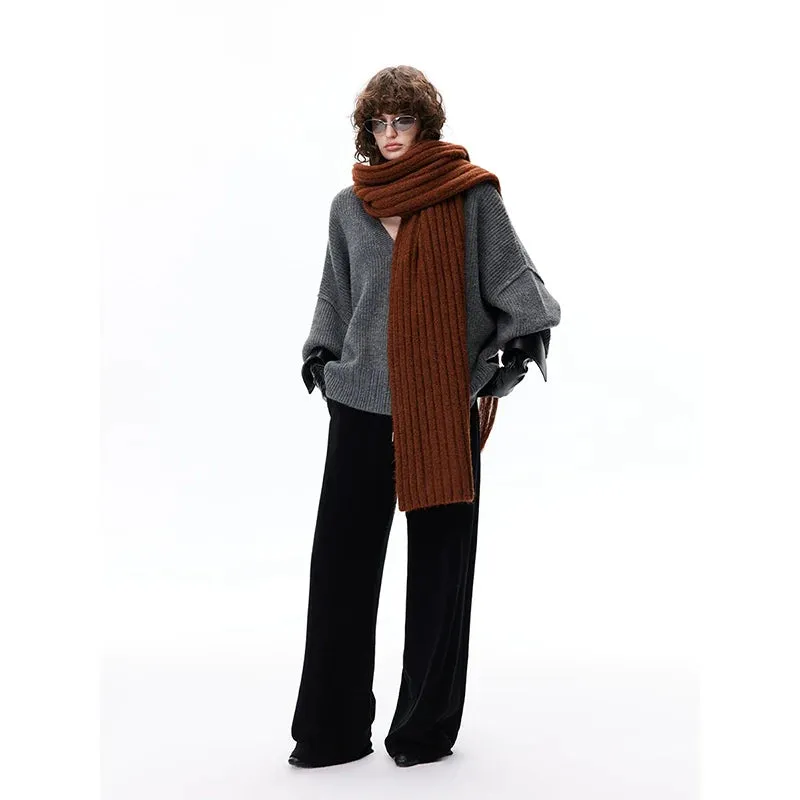 Oversized V-Neck Ribbed Knit Sweater