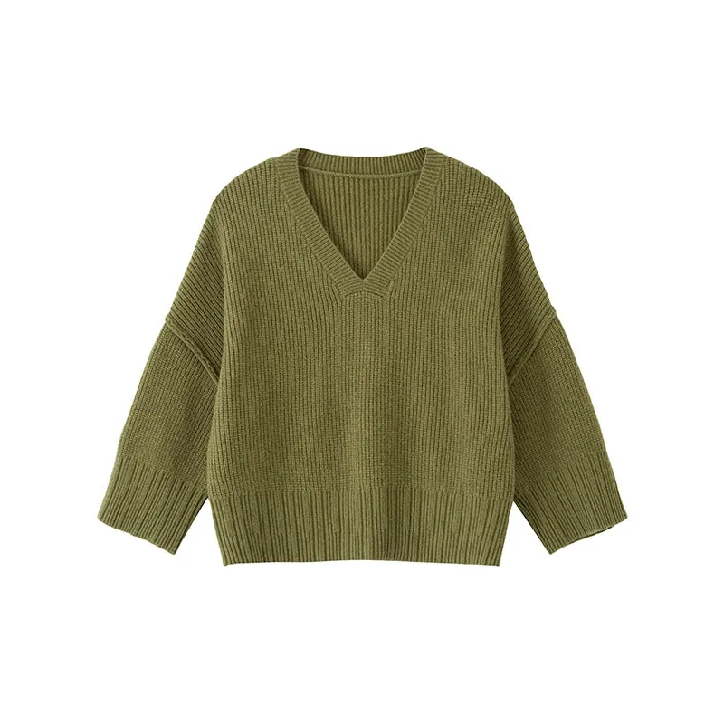 Oversized V-Neck Ribbed Knit Sweater