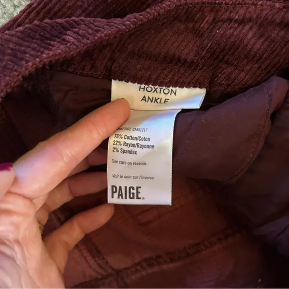 PAIGE Corduroy Hoxton‎ Ankle Jeans