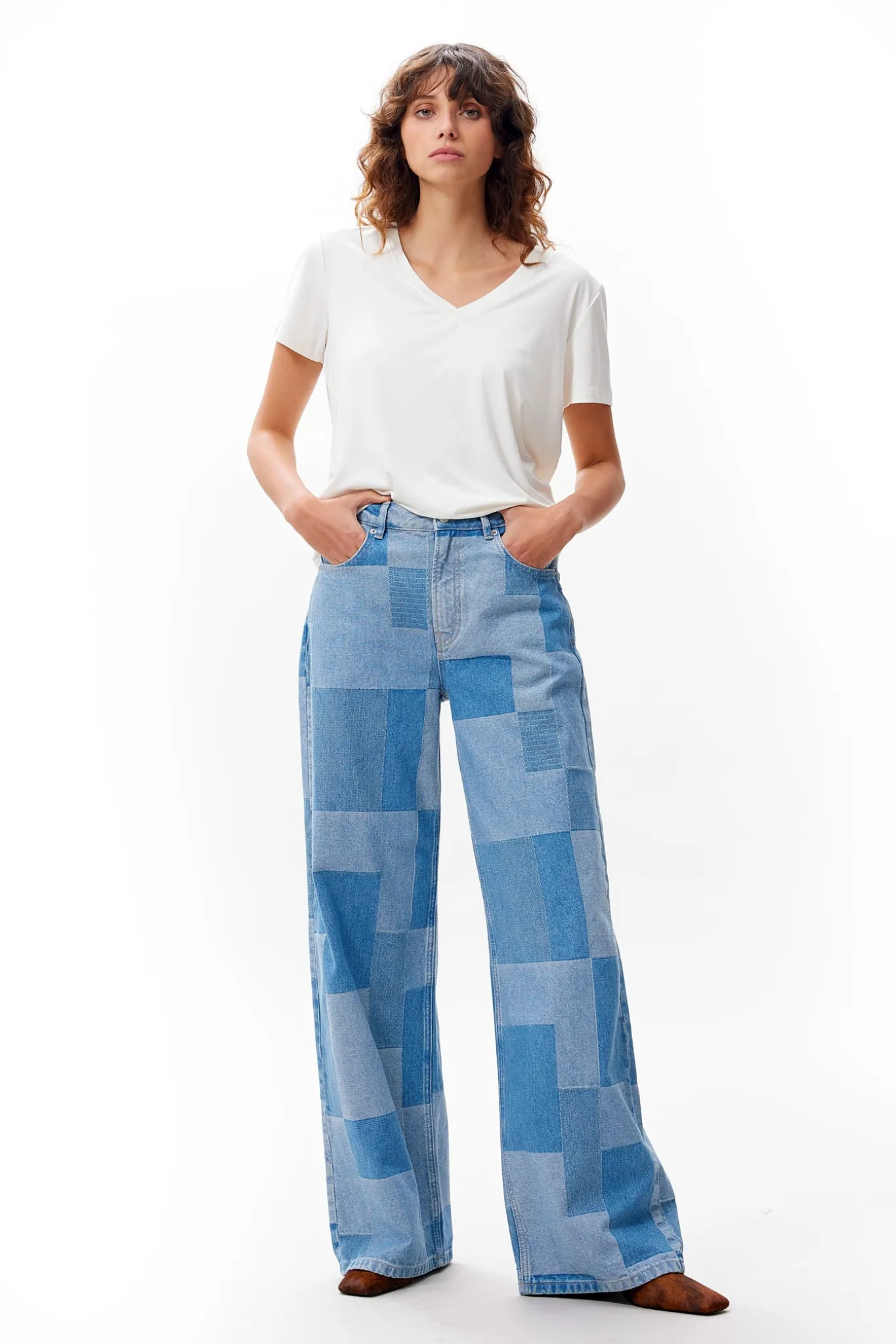 PATCHWORK LOOSE FIT JEANS - BLUE