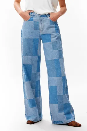 PATCHWORK LOOSE FIT JEANS - BLUE