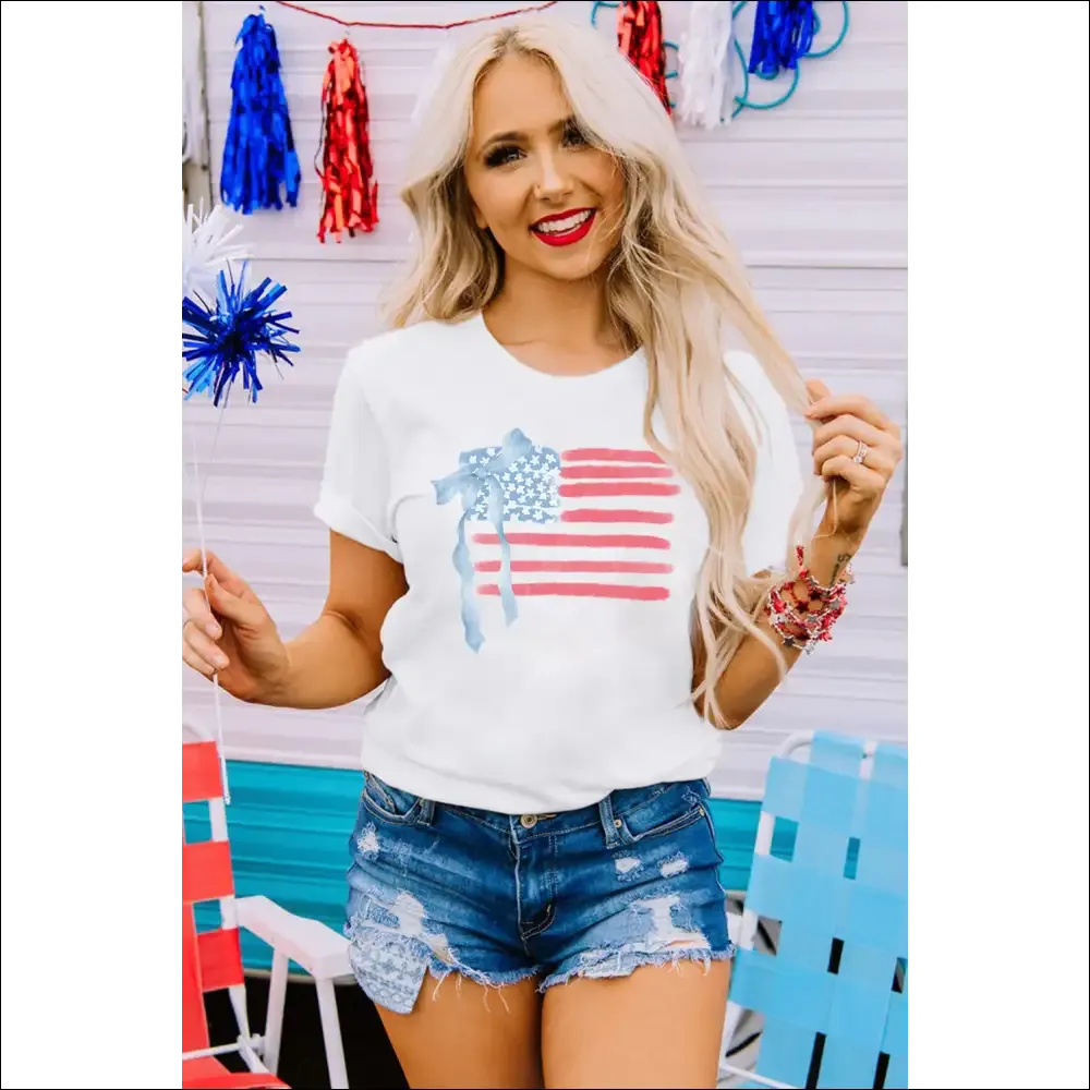 Patriotic Bow Knot White Tee