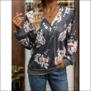 Perfee Chic V-Neck Long Sleeve Sweatshirt