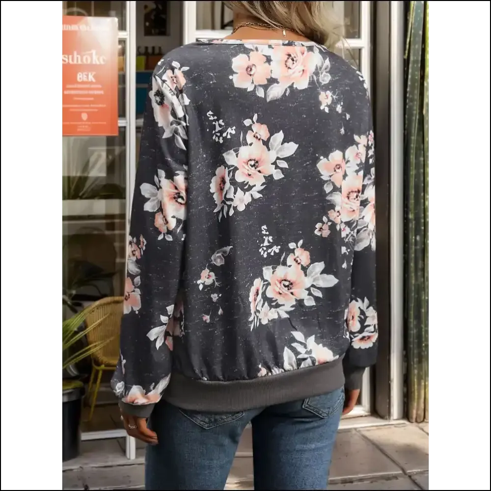 Perfee Chic V-Neck Long Sleeve Sweatshirt