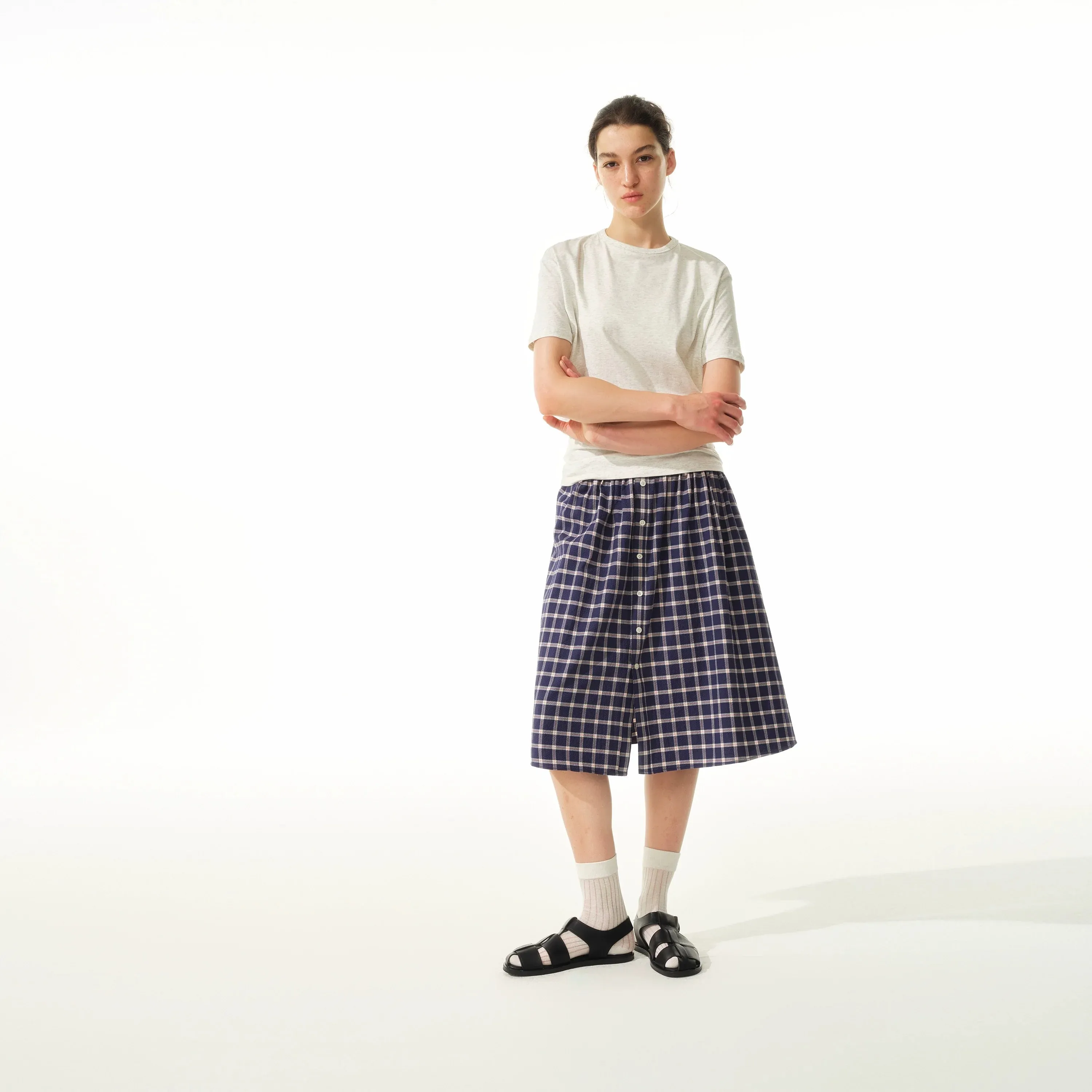 Plaid Button-Down Midi Skirt
