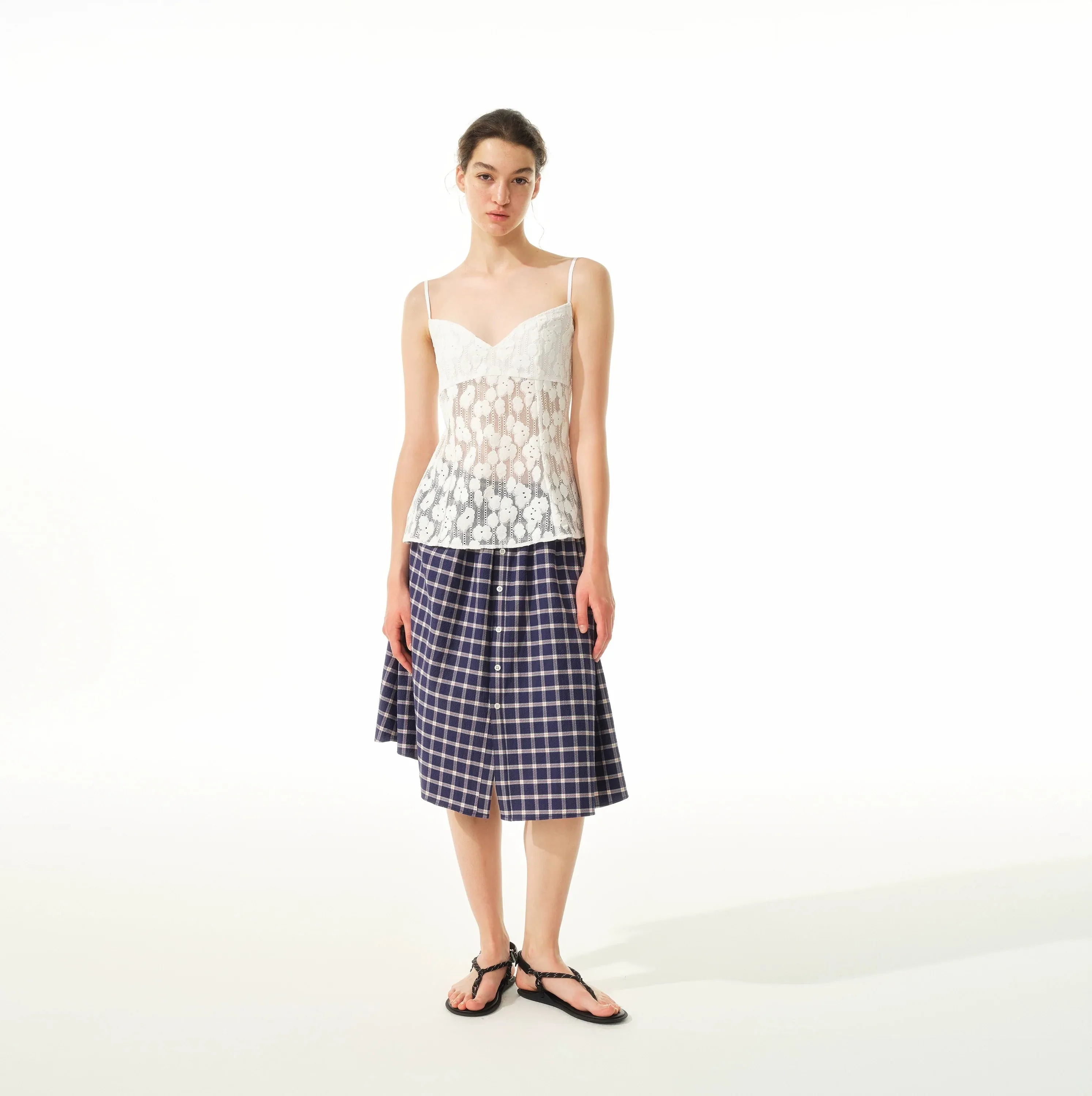 Plaid Button-Down Midi Skirt