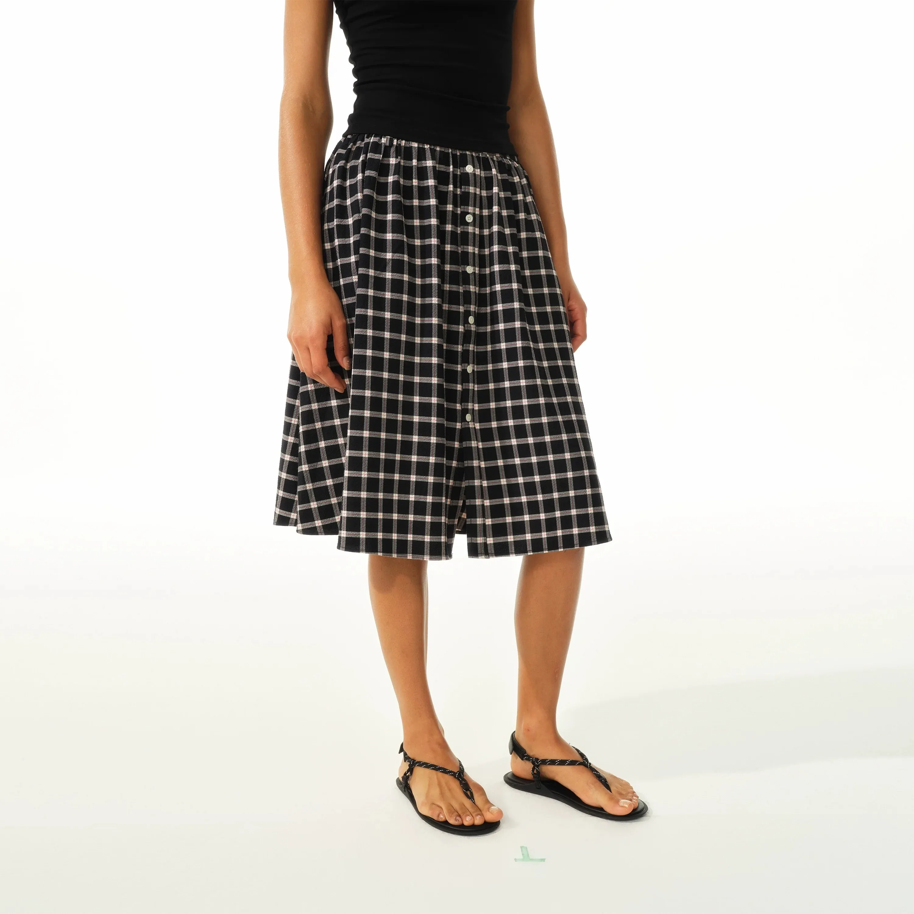 Plaid Button-Down Midi Skirt