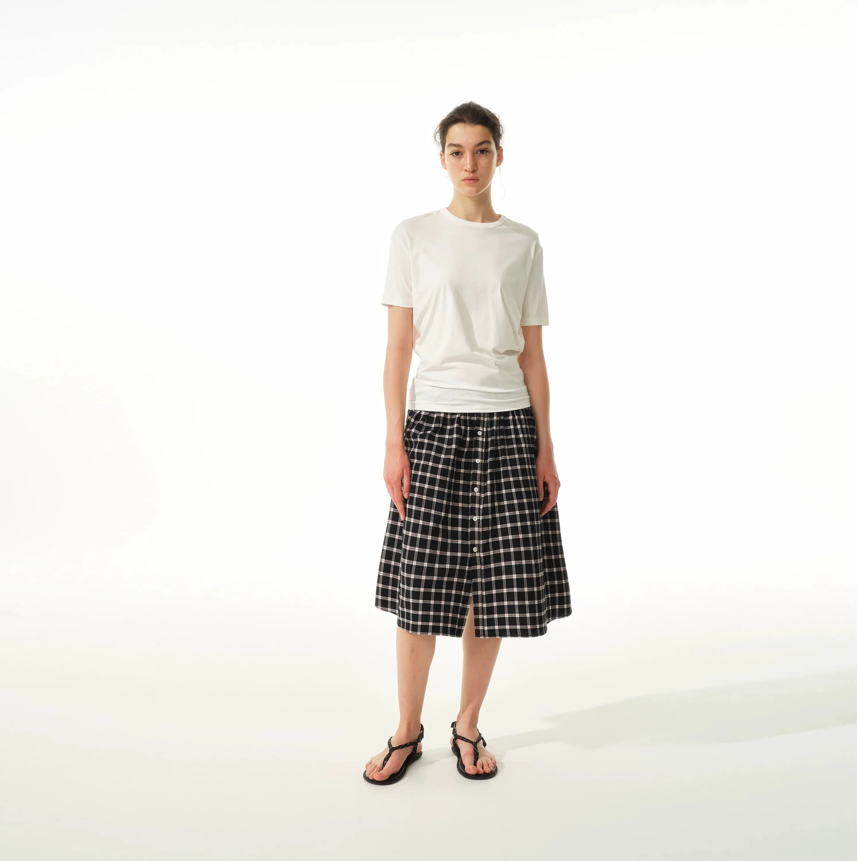 Plaid Button-Down Midi Skirt