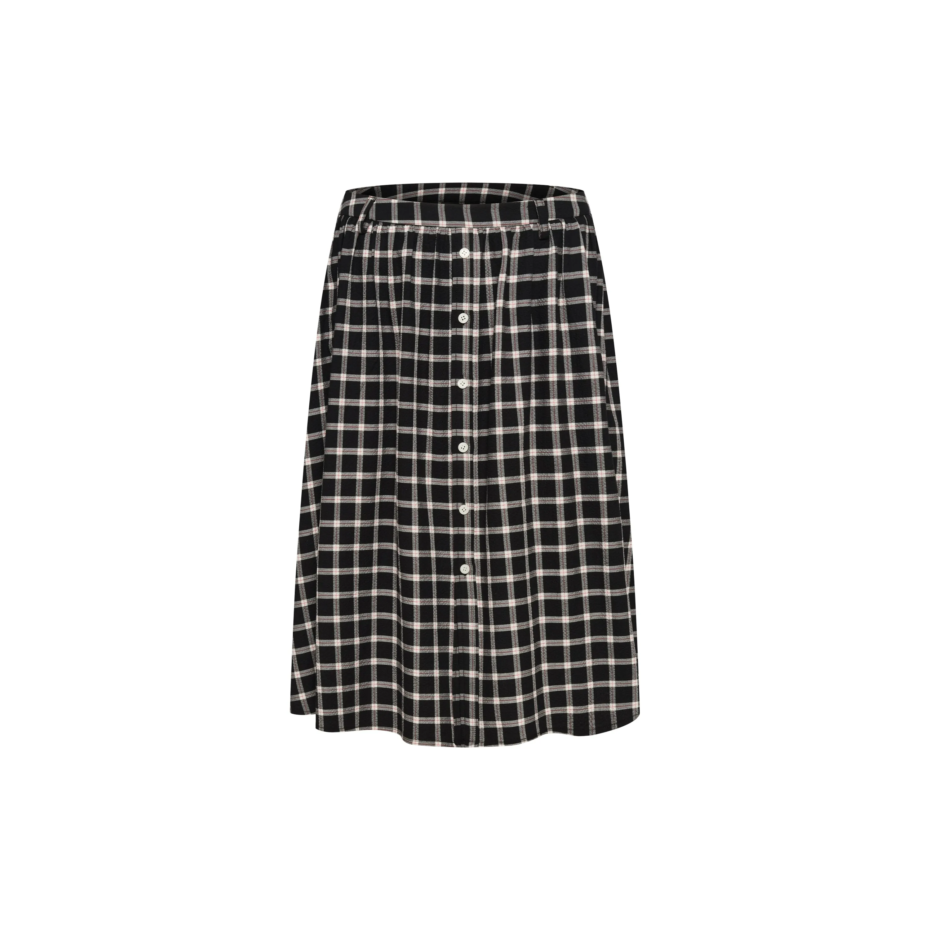 Plaid Button-Down Midi Skirt