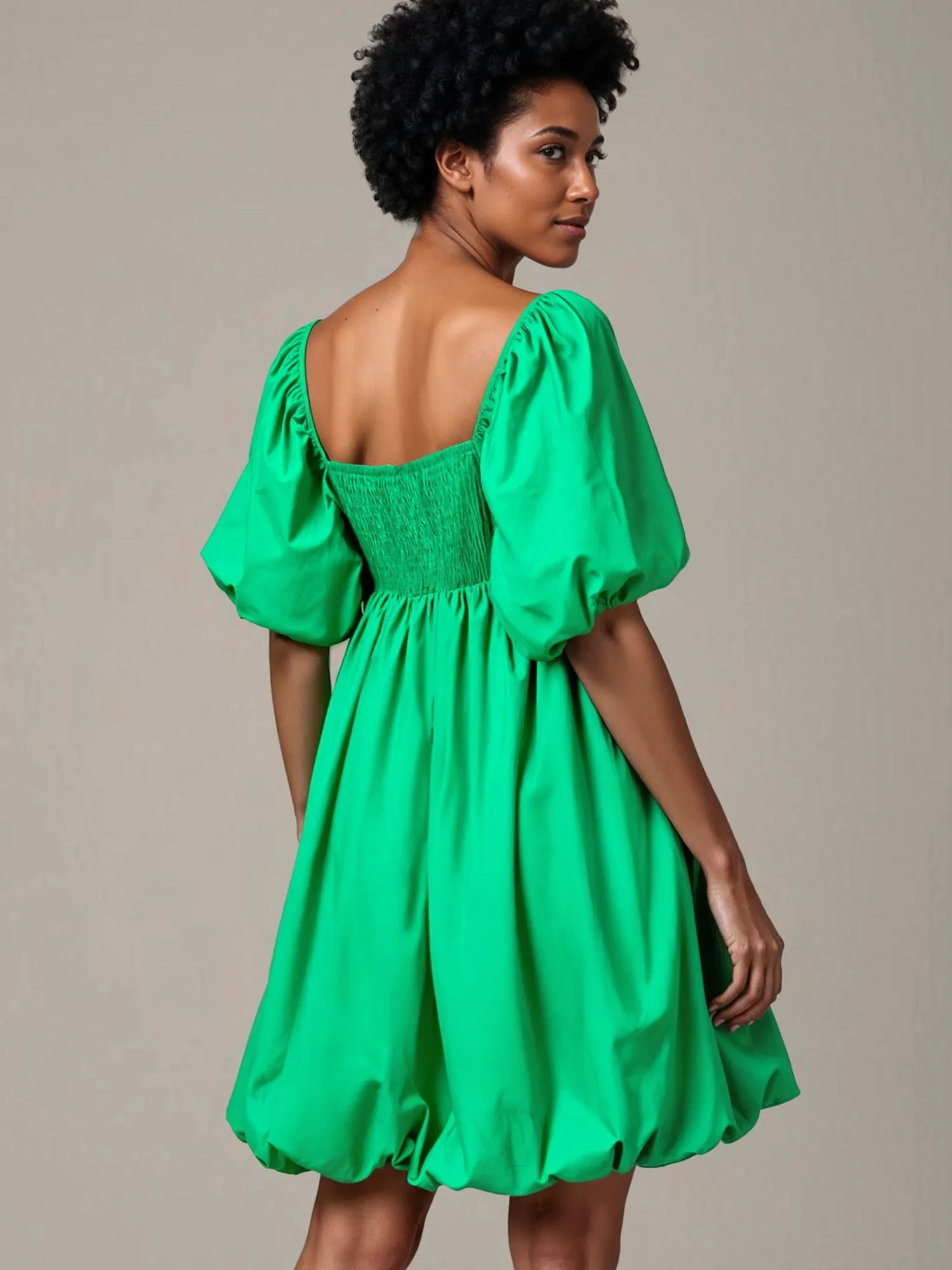 Puff Sleeve Square Neck Bubble Shift Mini Dress