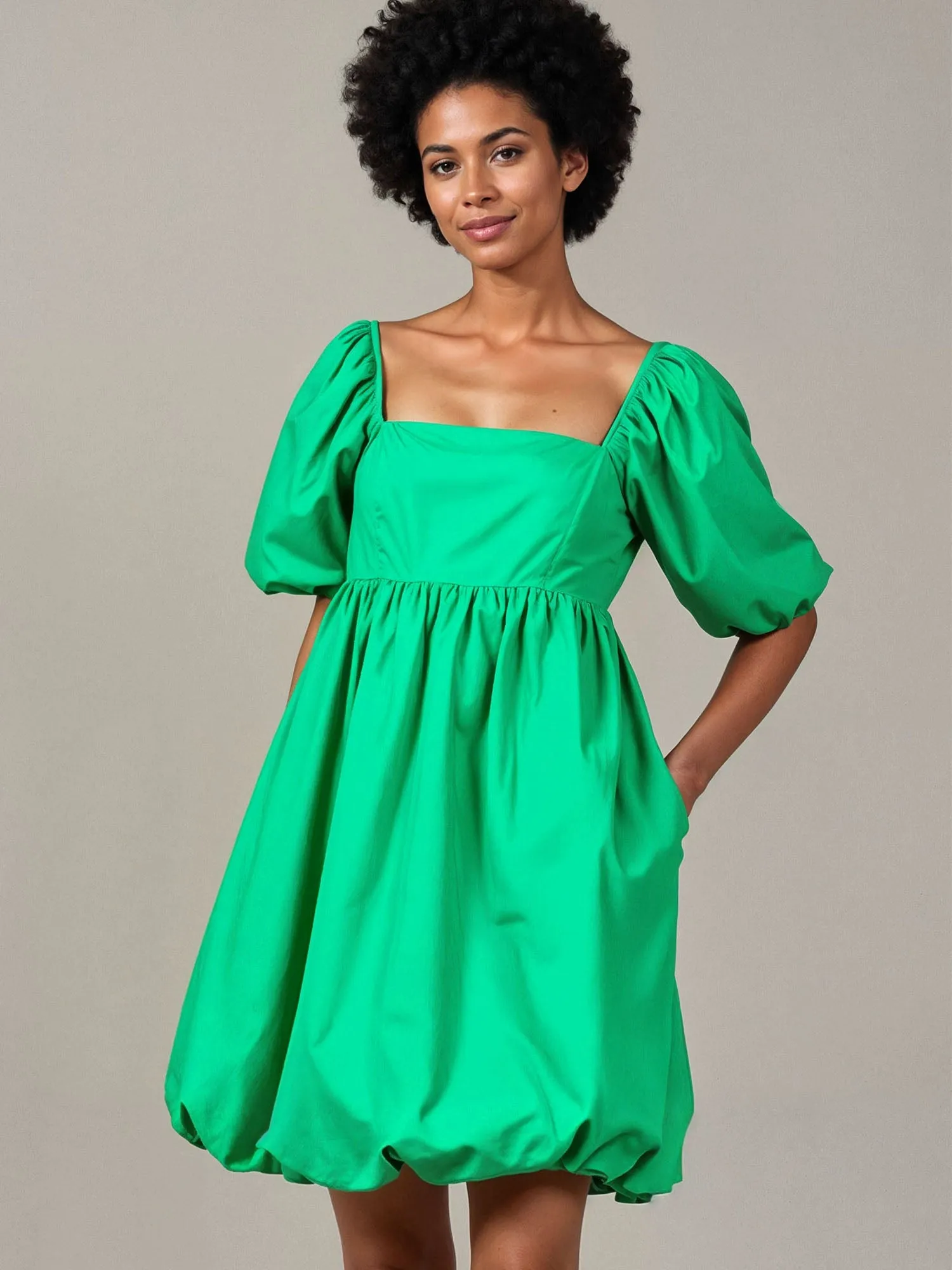 Puff Sleeve Square Neck Bubble Shift Mini Dress