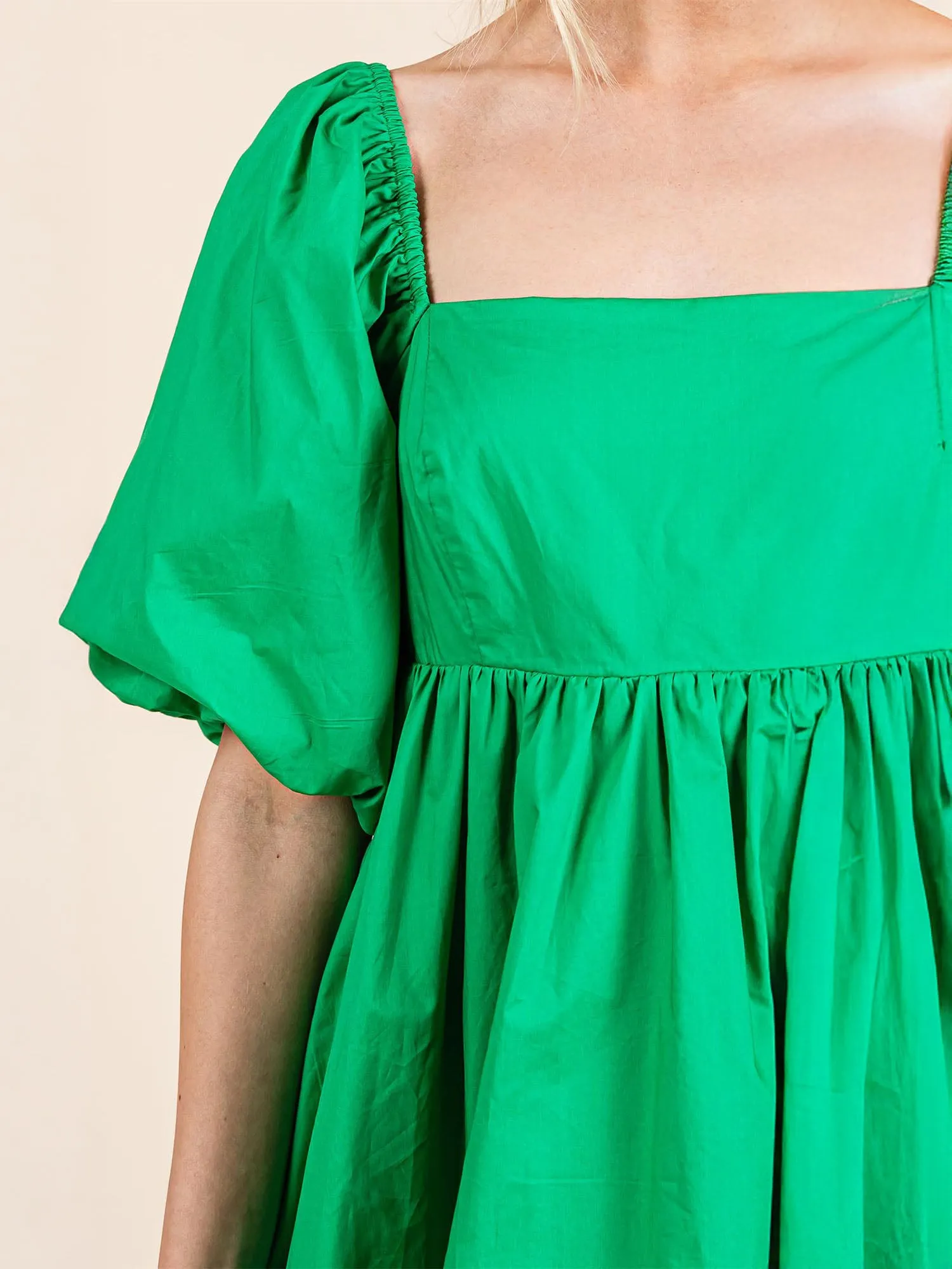 Puff Sleeve Square Neck Bubble Shift Mini Dress