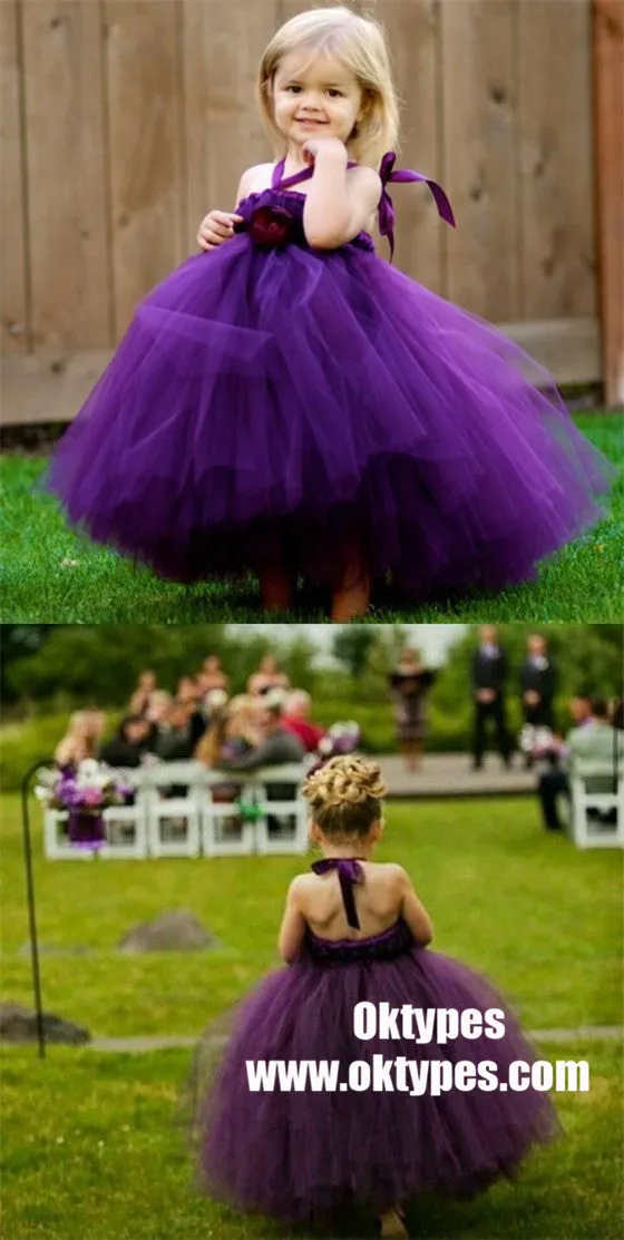 Purple Tulle Ball Gown Flower Girl Dresses, Simple Cheap Little Girl Dresses, TYP0986
