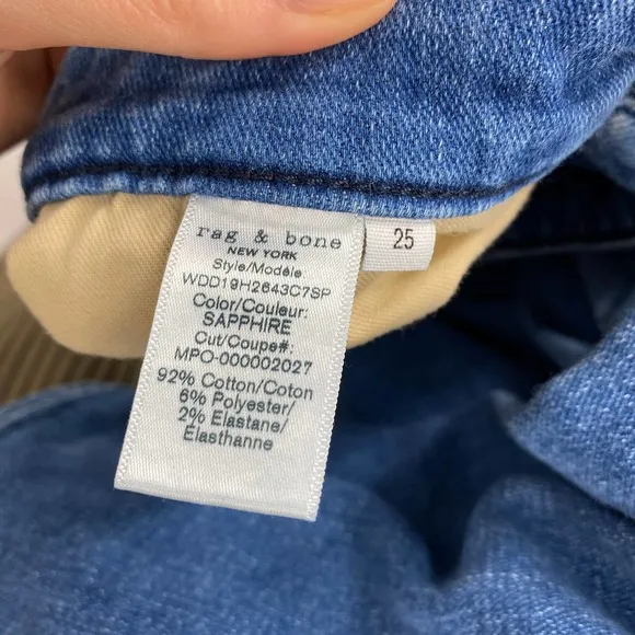 Rag &amp; Bone Dre Low Rise Slim Boyfriend Jeans Sapphire Blue Stretch 25