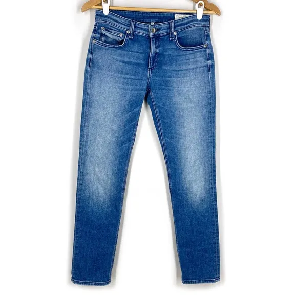 Rag &amp; Bone Dre Low Rise Slim Boyfriend Jeans Sapphire Blue Stretch 25