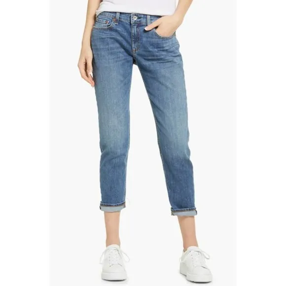 Rag &amp; Bone Dre Low Rise Slim Boyfriend Jeans Sapphire Blue Stretch 25