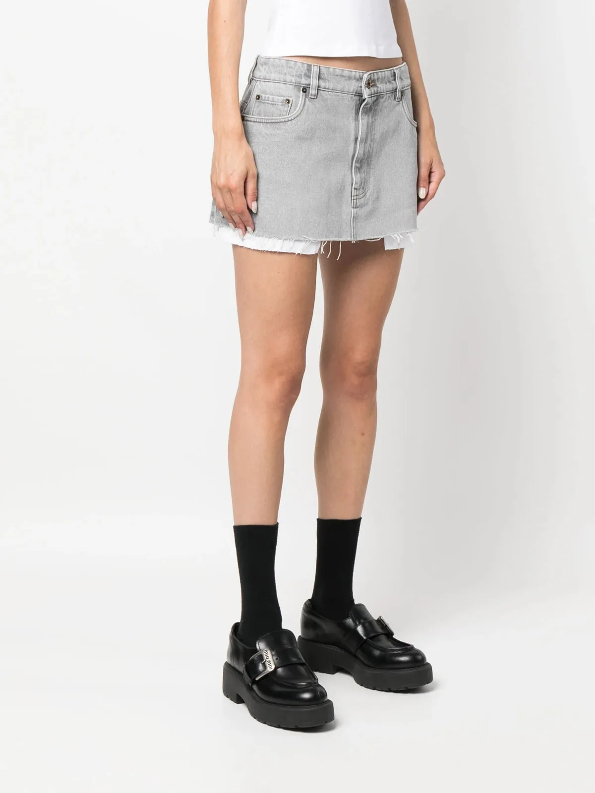 Raw-Cut Hem Denim Miniskirt