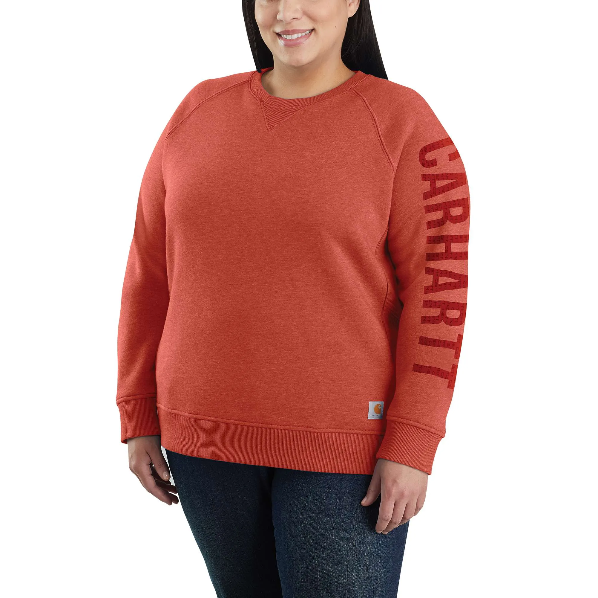 Relaxed Fit Midweight Crewneck Block Logo Sleeve Graphic Sweatshirt