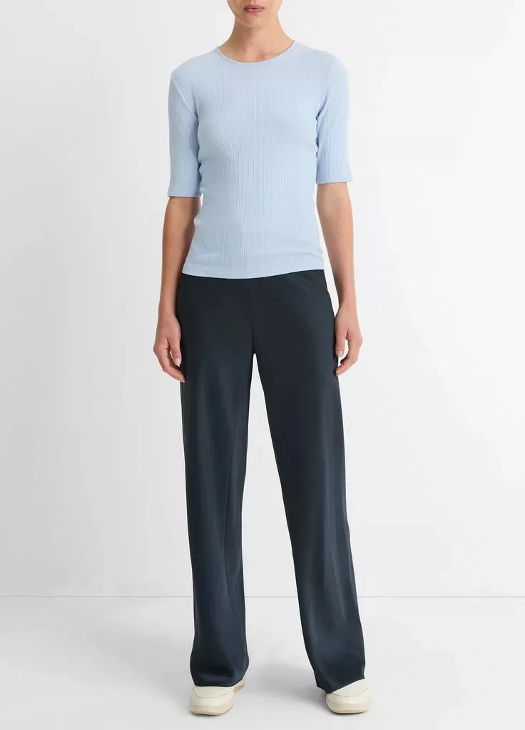 Ribbed Cotton Elbow-Sleeve T-Shirt - Porcelain Blue