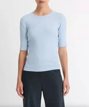 Ribbed Cotton Elbow-Sleeve T-Shirt - Porcelain Blue