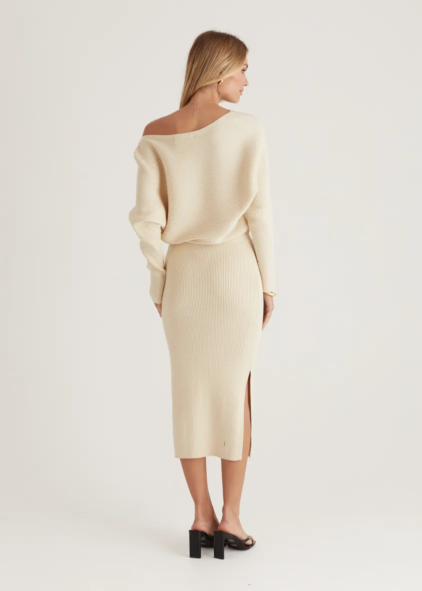 Rival Knit Midi Dress - Cream