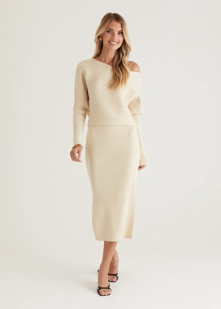 Rival Knit Midi Dress - Cream