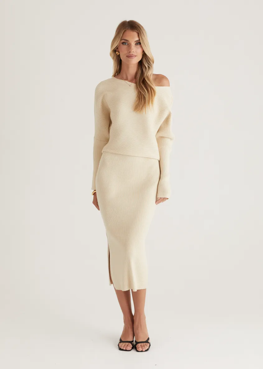 Rival Knit Midi Dress - Cream
