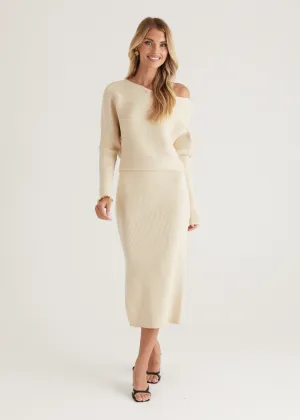 Rival Knit Midi Dress - Cream