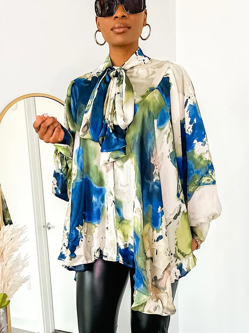Robyn Neck-Tie Print Top (Cream Print)