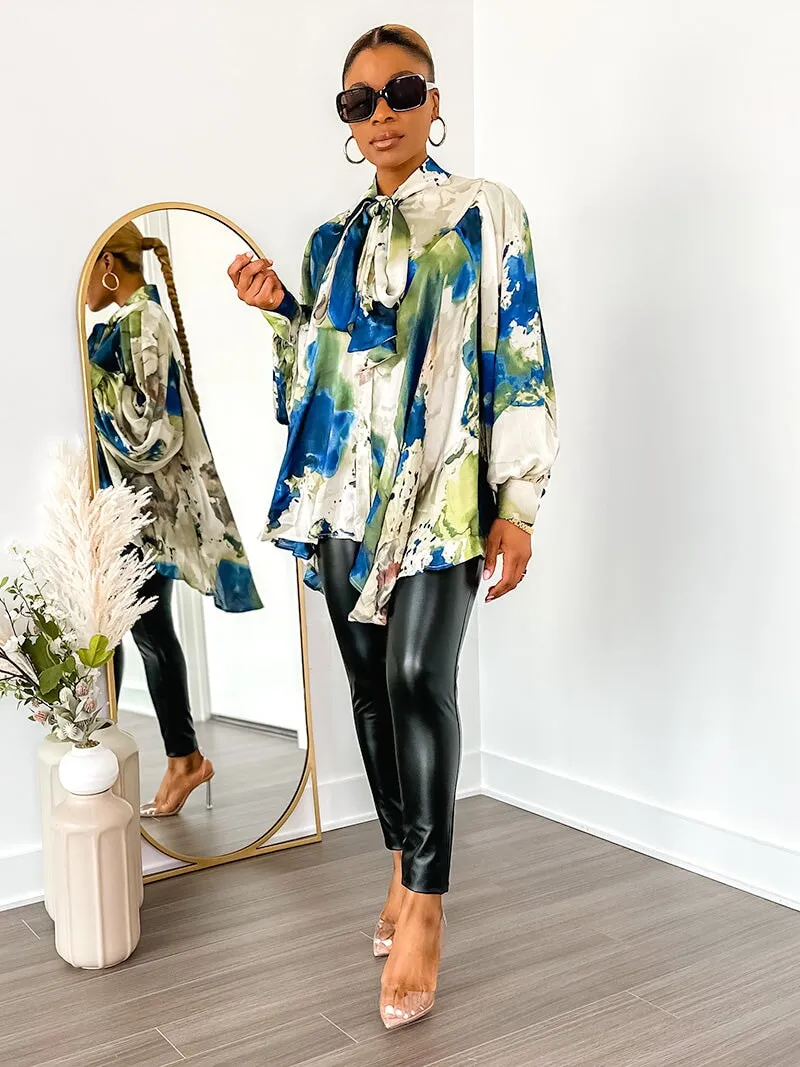 Robyn Neck-Tie Print Top (Cream Print)