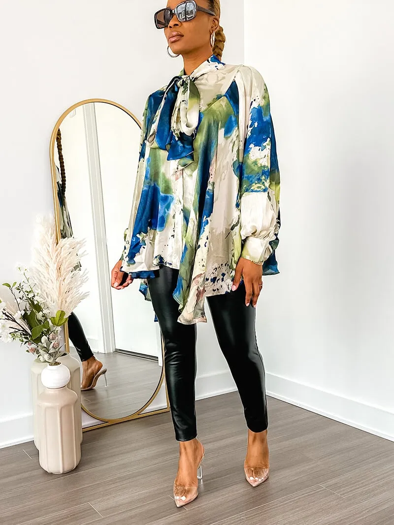 Robyn Neck-Tie Print Top (Cream Print)