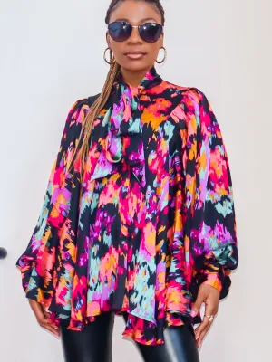 Robyn Neck-Tie Print Top (Red Print)