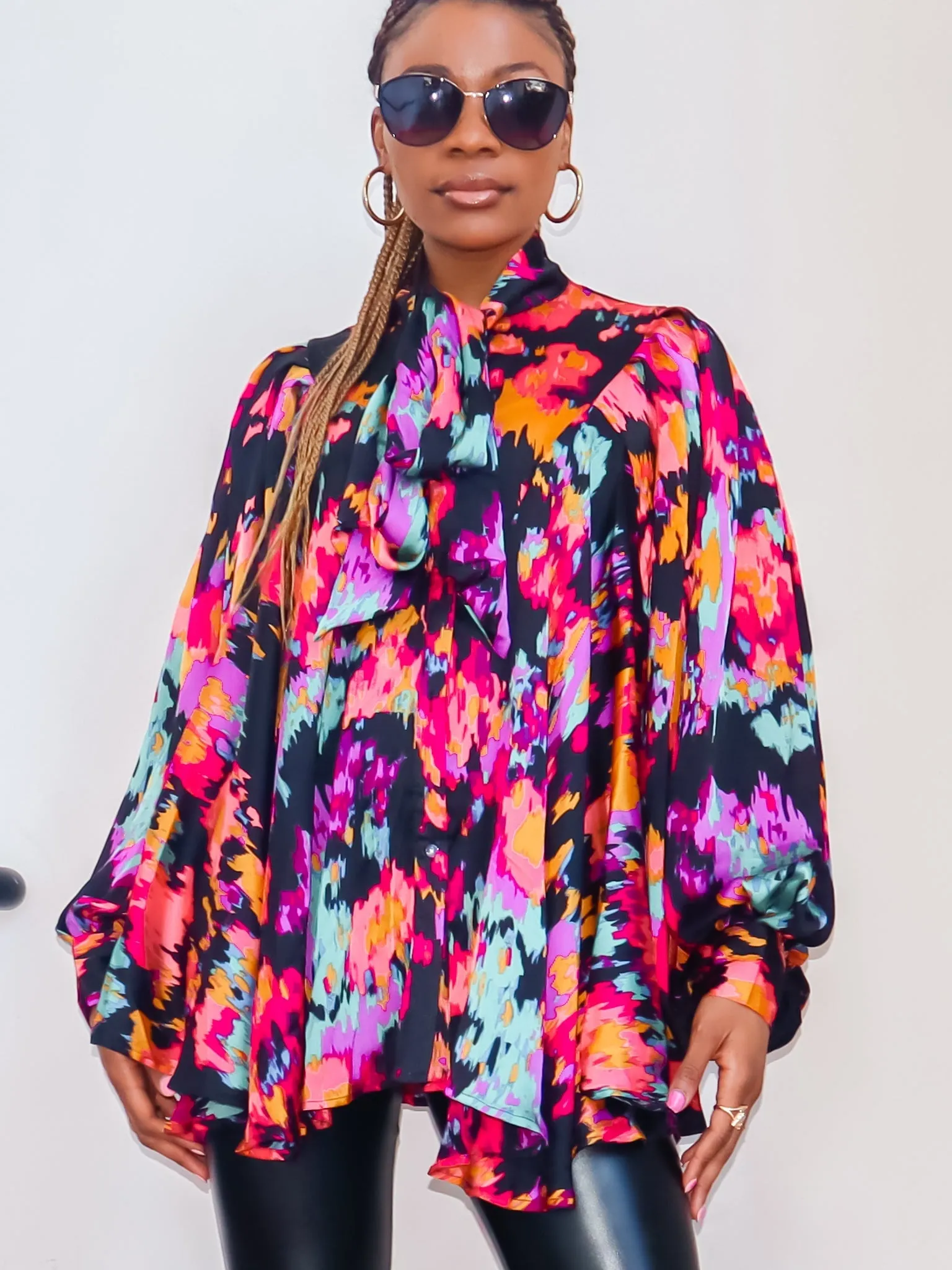 Robyn Neck-Tie Print Top (Red Print)