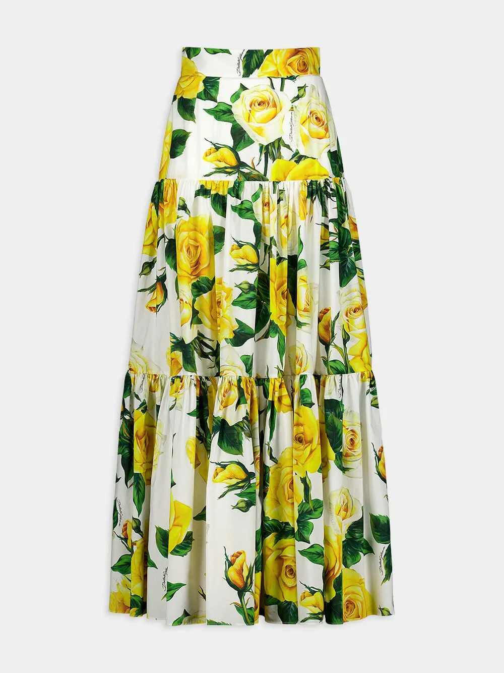 Rose-Print Ruffled Skirt