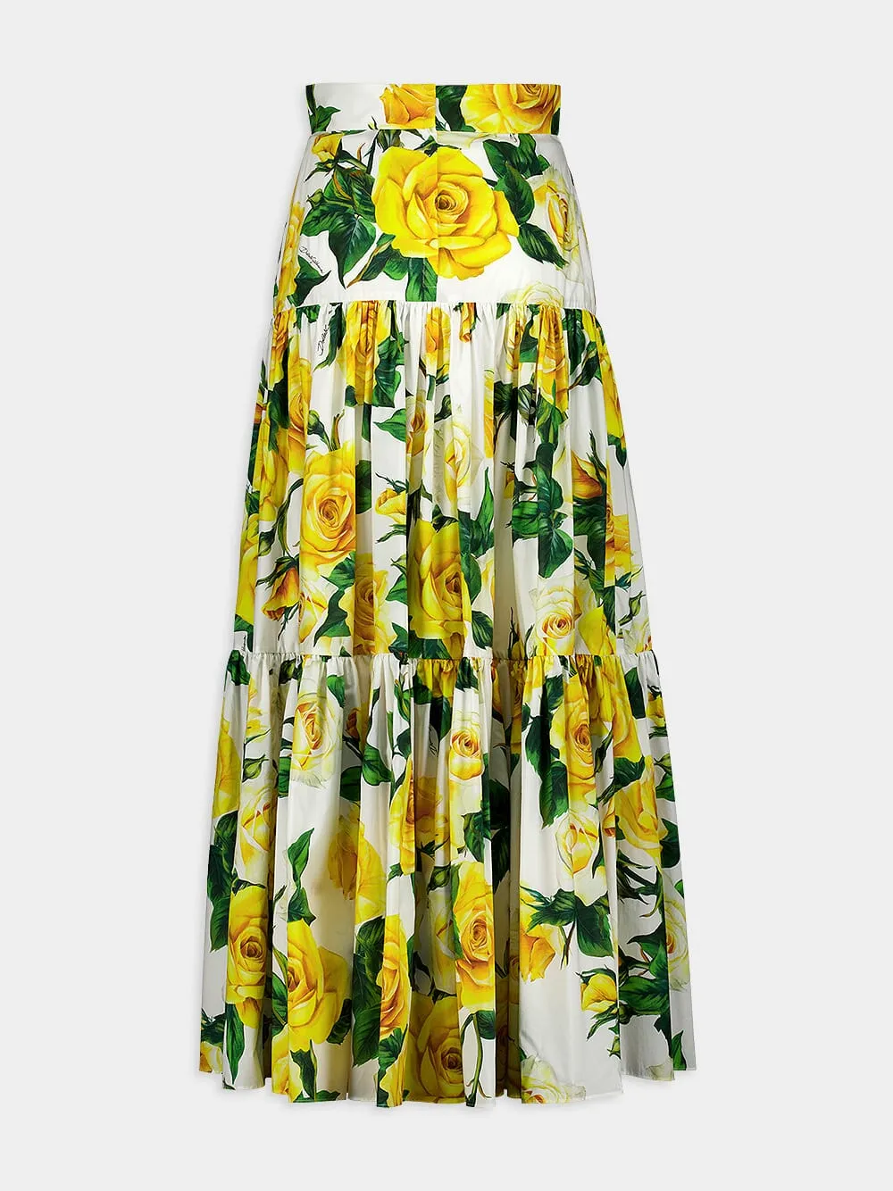 Rose-Print Ruffled Skirt