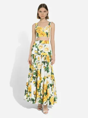 Rose-Print Ruffled Skirt