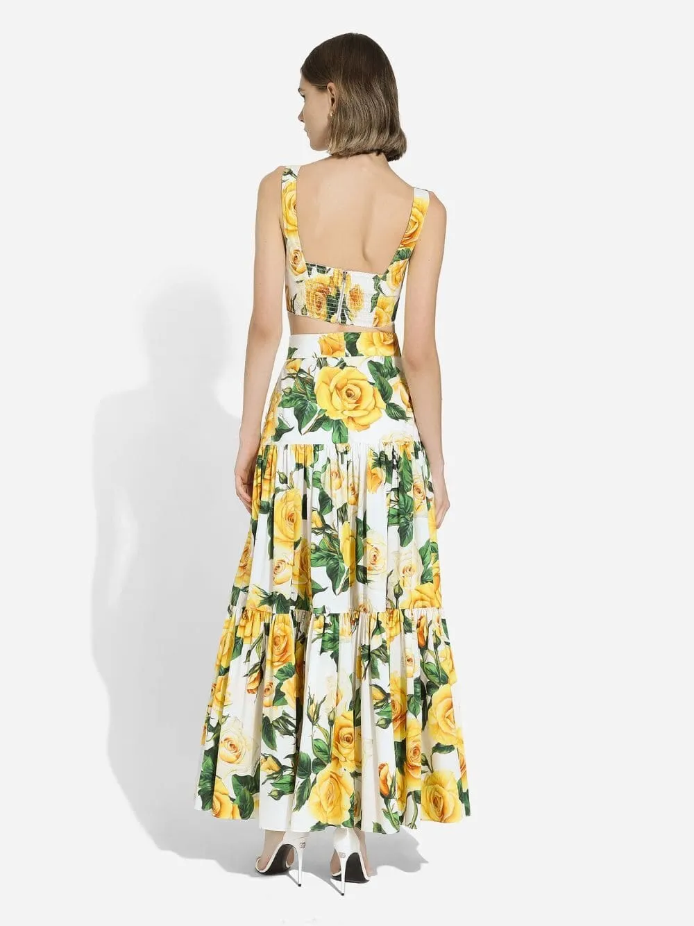 Rose-Print Ruffled Skirt