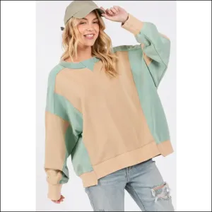 SAGE   FIG Color Block Round Neck Sweatshirt