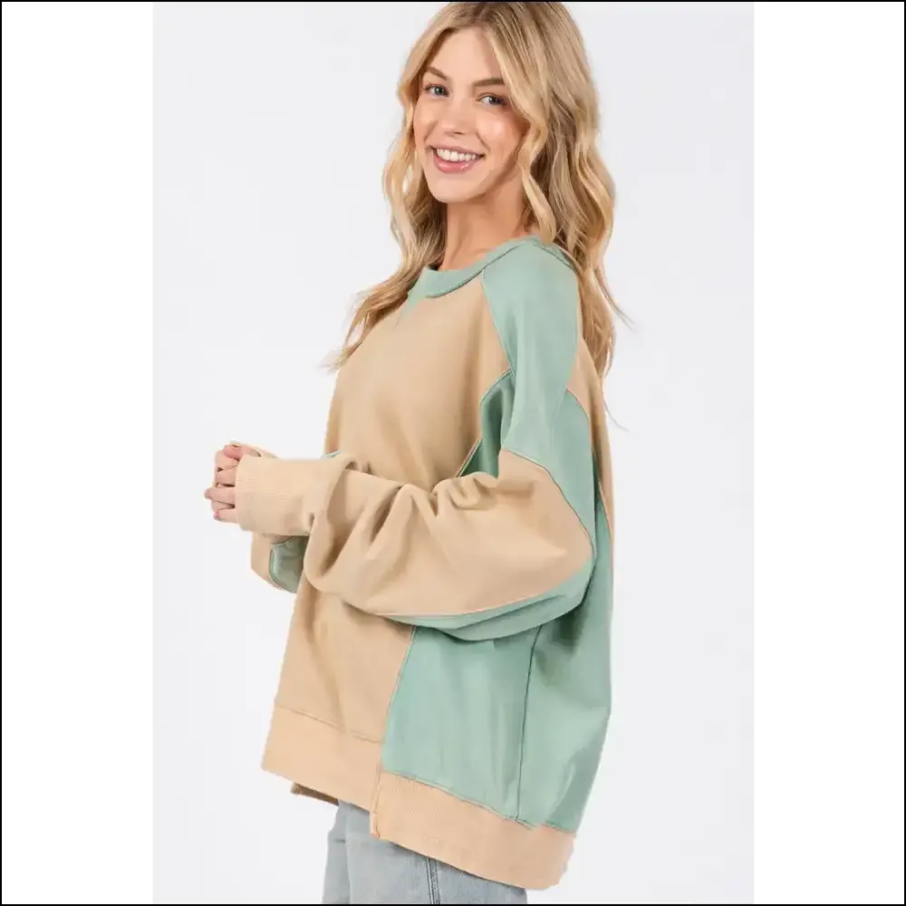 SAGE   FIG Color Block Round Neck Sweatshirt