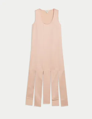 Satin Scoop Neck Tassel Midi Dress