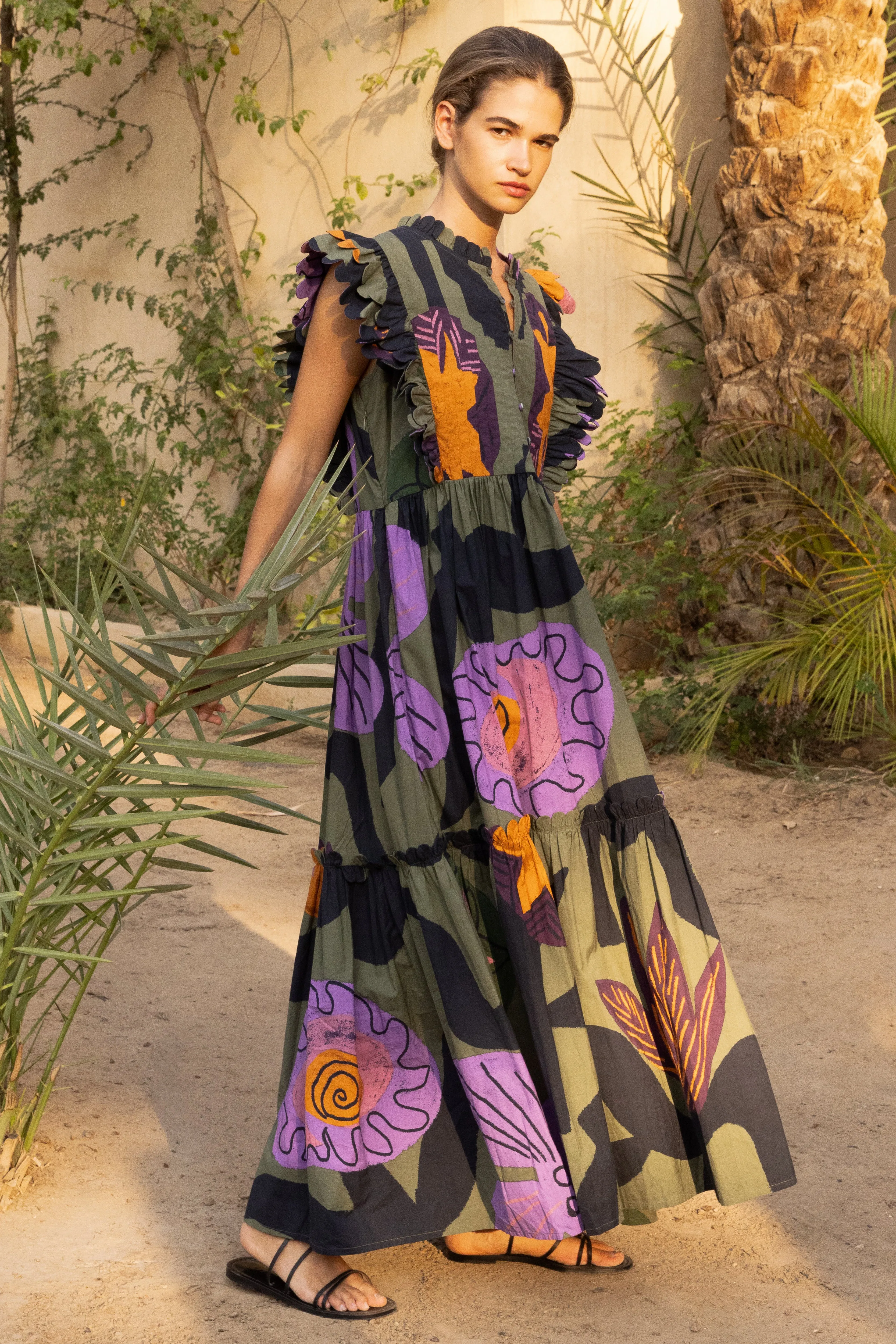 Scallop Pintuck Maxi- Bergen Olive