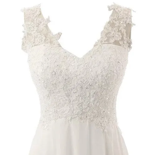 sd-hk Women White V Neck Sleeveless Floor-Length Wedding Dress