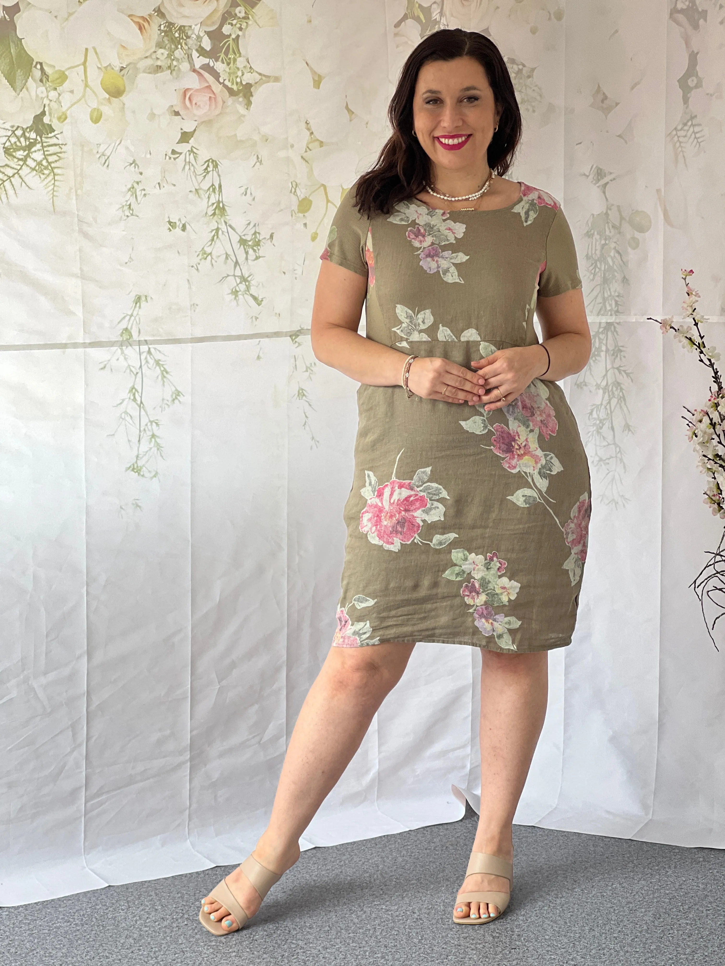 Sicily Khaki Linen Dress