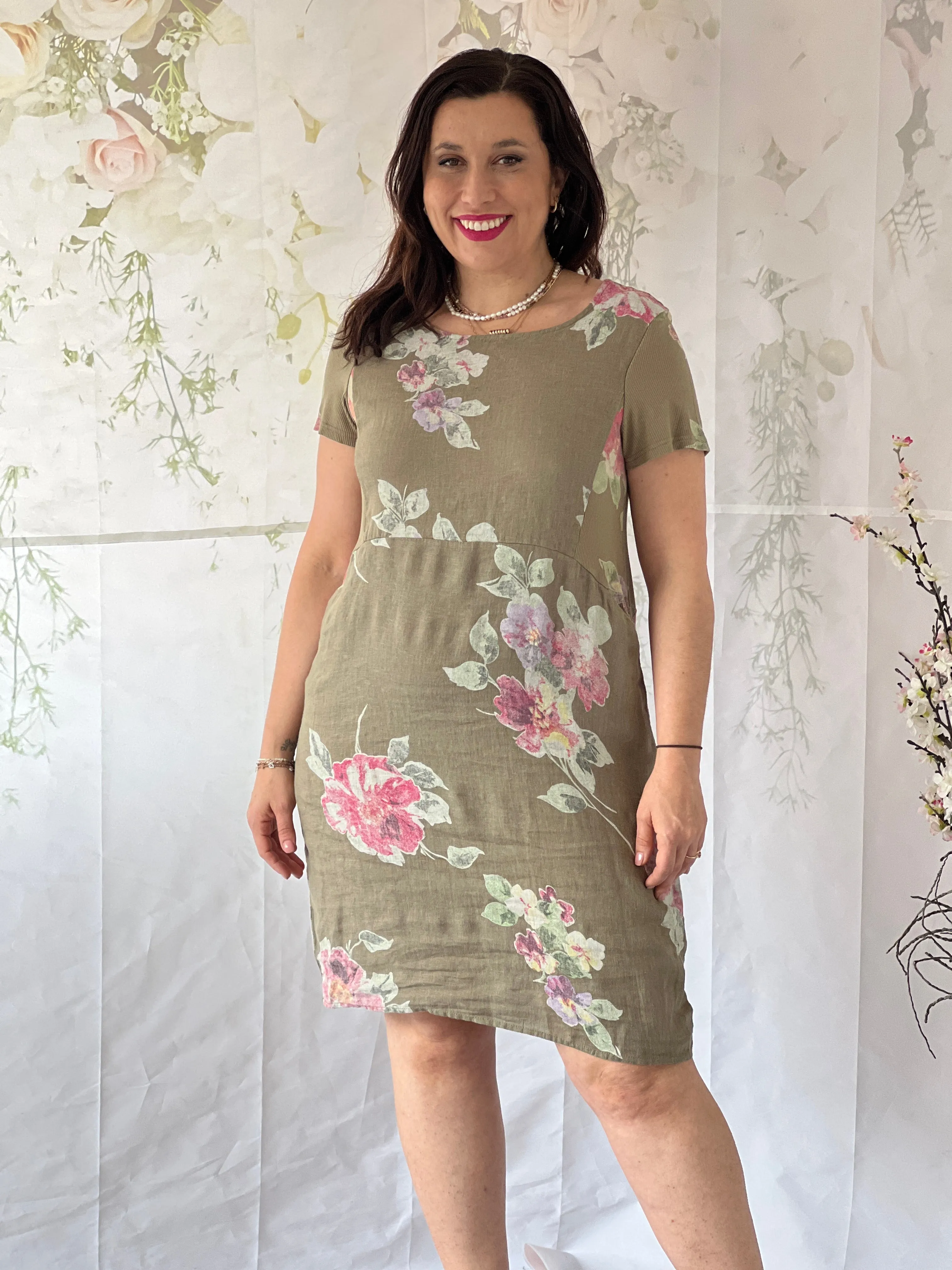 Sicily Khaki Linen Dress