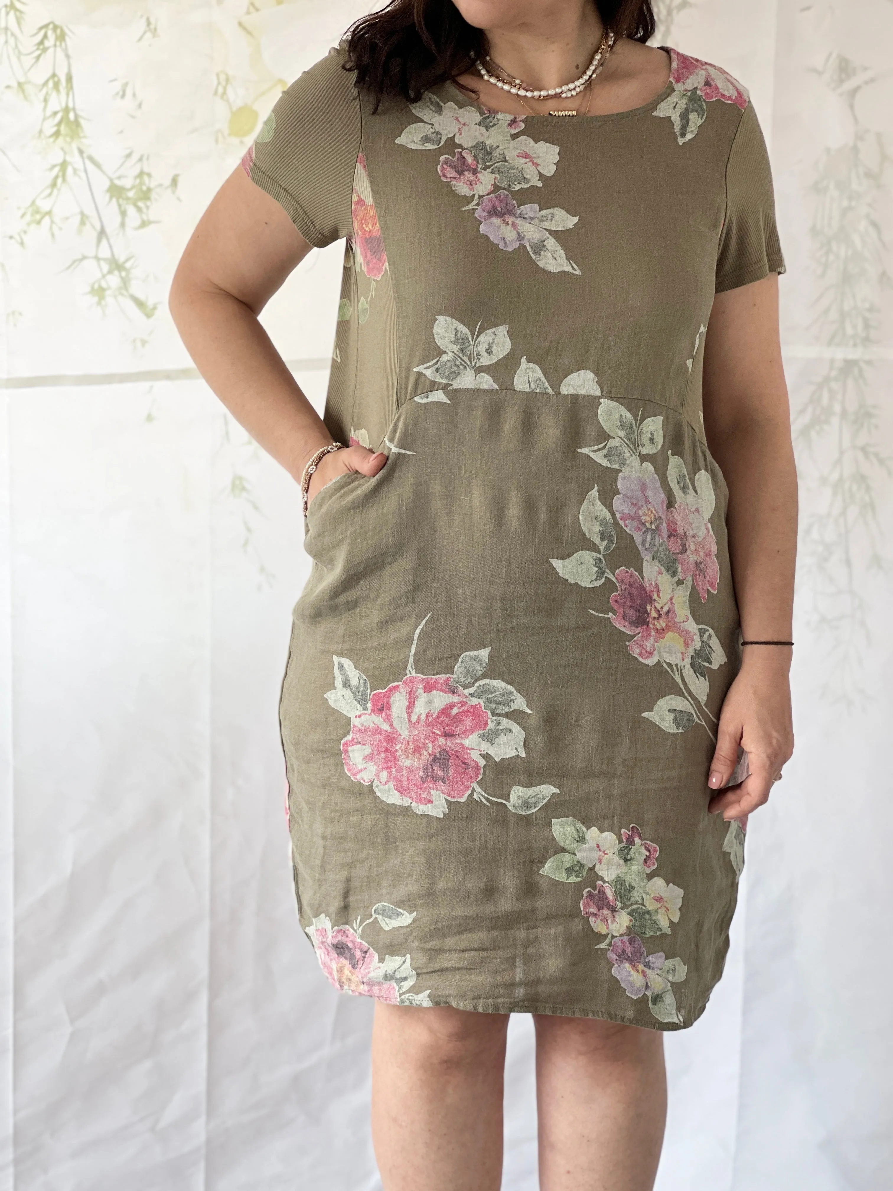 Sicily Khaki Linen Dress