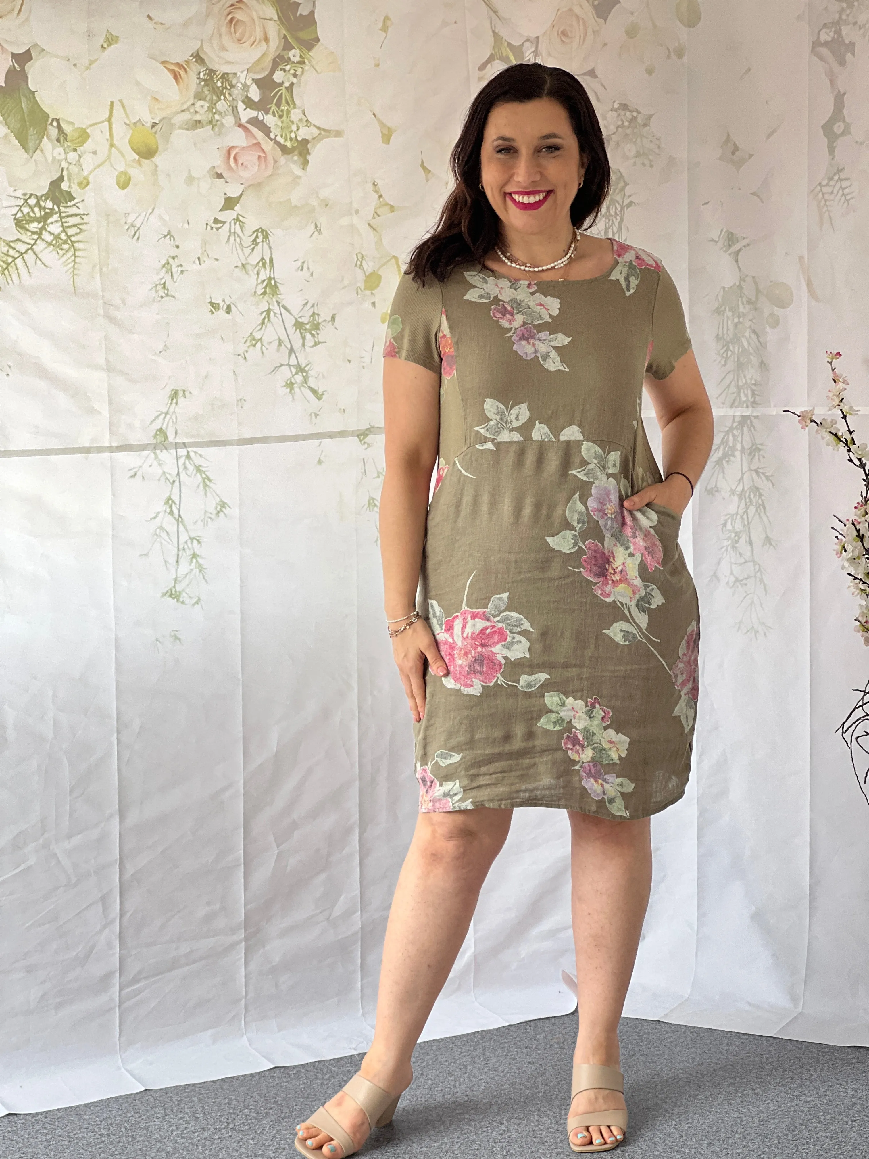 Sicily Khaki Linen Dress