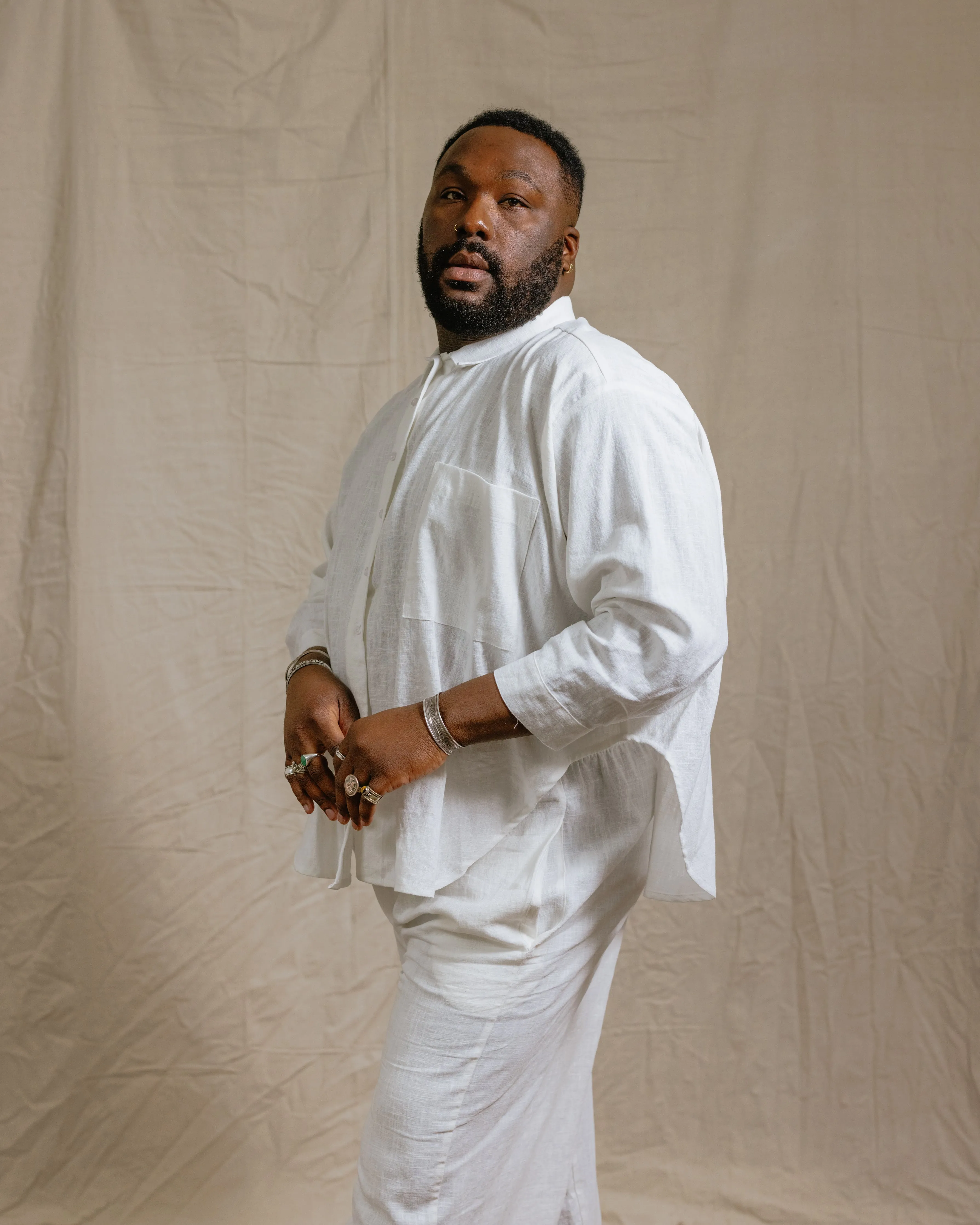 Soft Volume Long Sleeve Top in White Linen (RTS)