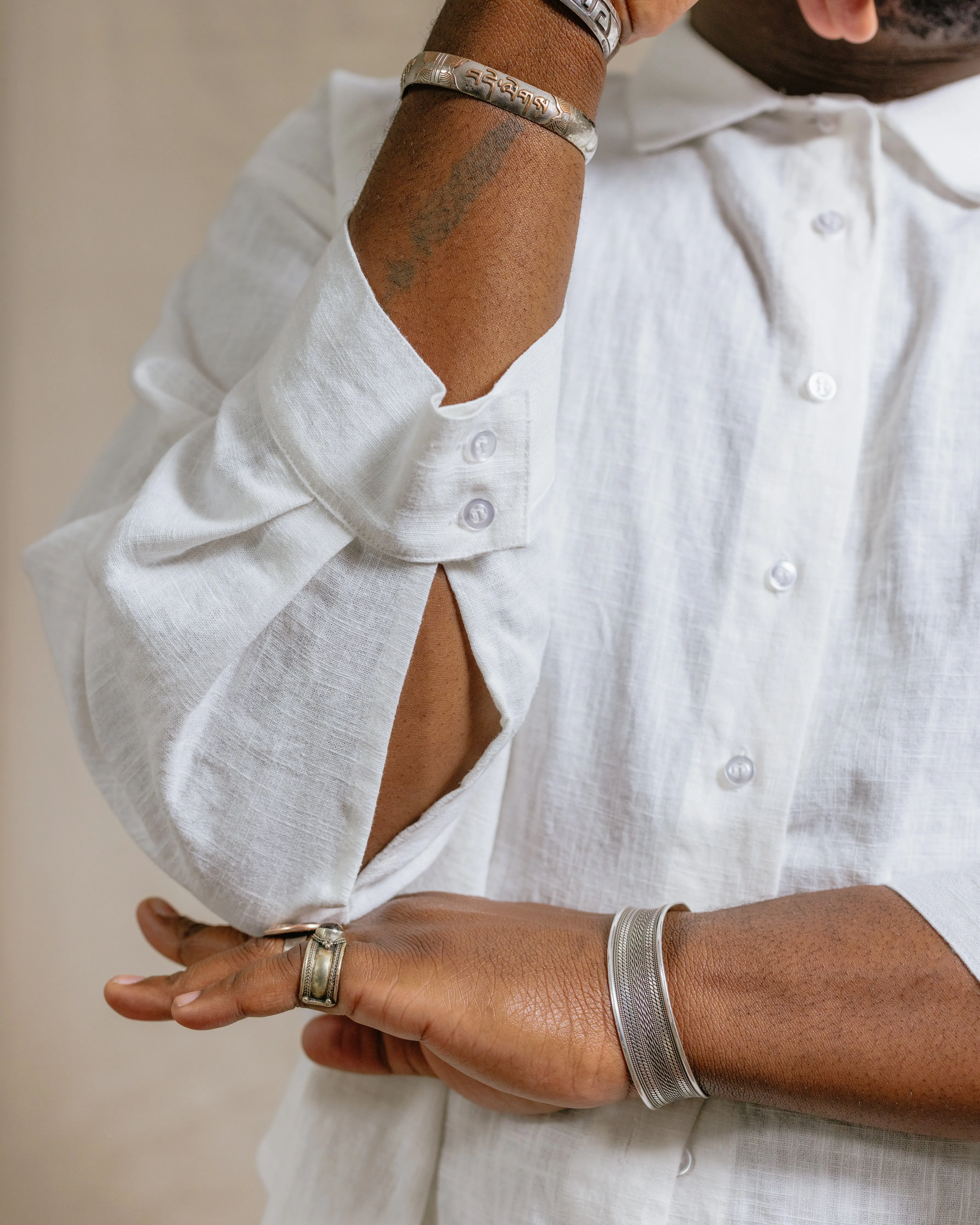 Soft Volume Long Sleeve Top in White Linen (RTS)