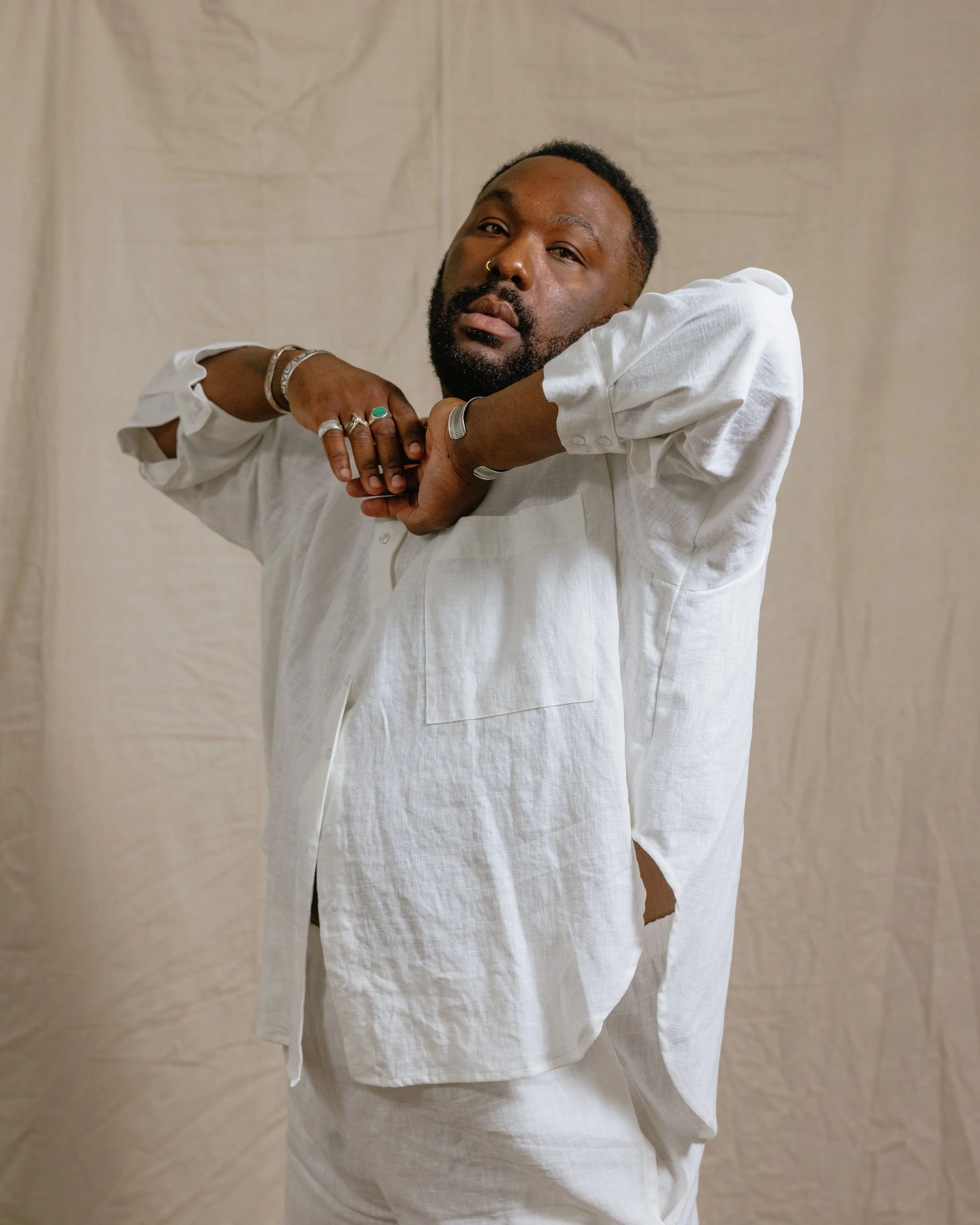 Soft Volume Long Sleeve Top in White Linen (RTS)